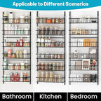 6-Tier Pantry Door Oragnizer, Over The Door Pantry Organizer Rack and Storage, Hanging Spice Rack Shelves Door, Home Office Laundry Room Bathroom & Kitchen Organization Essentials Metal