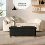 Storage Ottoman Bench with Bins, 43-in Storage Bench for Bedroom End of Bed, Folding Foot Rest Ottoman for Living Room Max 660lbs, Faux Leather Ottomans, Black