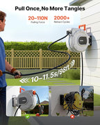 VEVOR Retractable Garden Hose Reel, 1/2 in x 50 ft, Wall Mounted Hose Reel with 9-Function Sprayer Nozzle and 180° Swivel Bracket, Any Length Lock, Automatic Slow Rewind System, for Garden Watering
