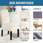 H.VERSAILTEX Velvet Dining Chair Covers Stretch Chair Covers for Dining Room Set of 6 Parson Chair Slipcovers Chair Protectors Covers Dining, Soft Thick Solid Velvet Fabric Washable, Ivory Striped
