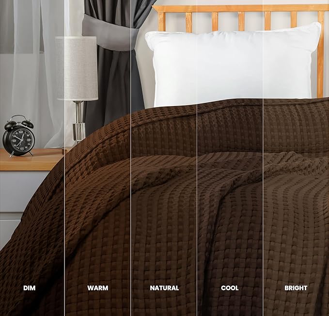 Utopia Bedding Brown 100% Cotton Waffle Blanket 300 GSM [Queen - 90x90 Inch] Soft Lightweight Breathable Bed Blanket for All Season