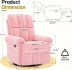 Recliner Chair, Swivel Rocker Recliner Chair for Adults, Small Recliners for Small Spaces, Manual Recliner with Side Pockets, Upholstered Nursery Rocking Chair for Living Room, Sherpa, Pink