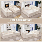 Modular Sectional Sofa Couches L-Shape Couch 3 Seat Modular Sofa Memory Foam Sectional Couches for Living Room, Cloud Couch with Oversized Chaise (White Stripe, 96" Right Facing Chaise)