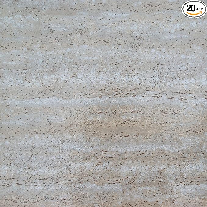 Nexus Self Adhesive 12-Inch Vinyl Floor Tiles, 20 Tiles - 12" x 12", Travatine Marble Pattern - Peel & Stick, DIY Flooring for Kitchen, Dining Room, Bedrooms & Bathrooms by Achim Home Décor