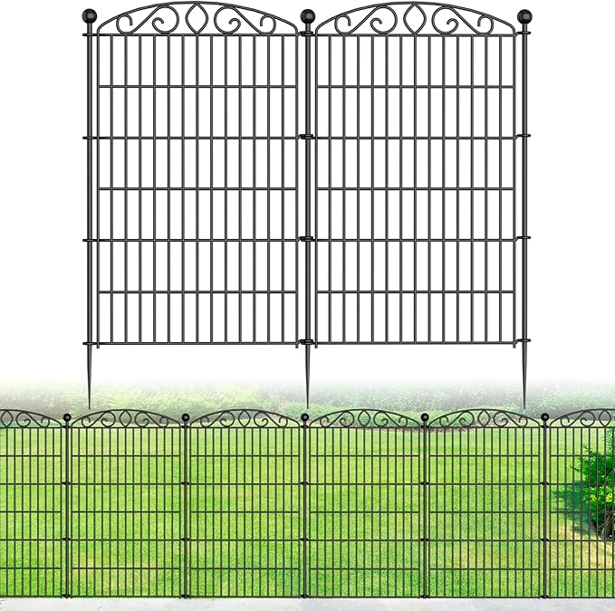 Decorative Garden Fence 6 Panel - 42in H x 13.26 ft L, No Dig Rustproof Metal Tall Animal Barrier for Dogs Rabbits, Outdoor Border for Yard, Patio, and Flower Beds