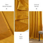 NICETOWN Yellowish Gold Velvet Curtains 84 inches Long for Dining Room - Luxury Room Darkening Silky Soft Window Treatments for Holiday Season Home Decoration (1 Pair, 84 inches)