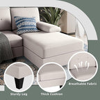 Shintenchi U-Shaped Sectional Couches for Living Room, 4 Seat Sofa with Double Chaise Lounges,Solid Wood Frame Sectional Sofa for Apartment,Creamy White