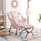 Welnow Lazy Chair with Ottoman, Modern Accent Chair with Armrests and a Side Pocket, Leisure Sofa Armchair, Reading Armchair with Footrest for Small Space, Pink