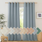 NICETOWN Thick Linen Stone Blue Curtains 108 inch Long for Living Room, Grommet Semi Sheer Linen Blend Curtains & Drapes Privacy Added with Light Filtering for Bedroom, W55 x L108, 2 Panels