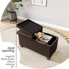 Storage Ottoman Bench with Bins, 30-in Storage Bench for Bedroom End of Bed, Folding Foot Rest Ottoman for Living Room Max 660lbs, Faux Leather Ottomans, Brown