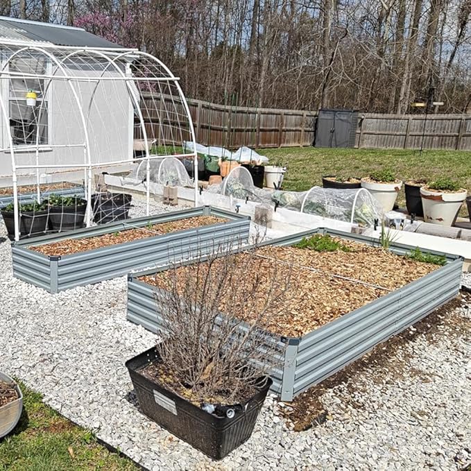 Galvanized Raised Garden Bed,Outdoor Planter Box Metal Patio Kit Planting Bed for Vegetables Flowers Herb,8x4x1ft(2 Pack),Grey