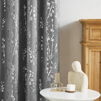 NICETOWN 100% Blackout Curtains 84 inches Long, Grommet Floral Branch Curtains Foil Printed Window Treatments Thermal Curtains for Bedroom/Living Room, Grey, W52 x L84, 2 Panels