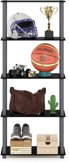 Furinno Turn-N-Tube 5-Tier Multipurpose Shelf / Display Rack / Storage Shelf / Bookshelf, Square Tubes, Black/Grey