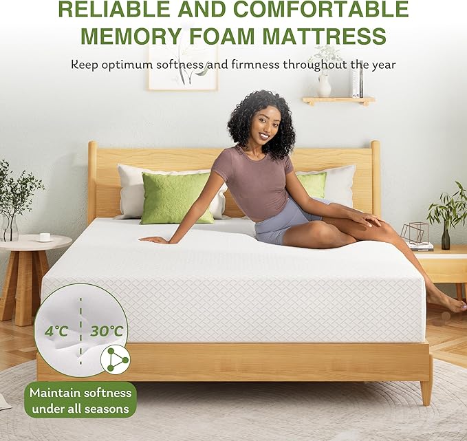 EGOHOME 14 Inch King Mattress, Memory Foam Mattress in a Box with Cooling Green Tea Gel, Relieve Pressure with Medium Support, CertiPUR-US Certified, 80''L x 76''W, White