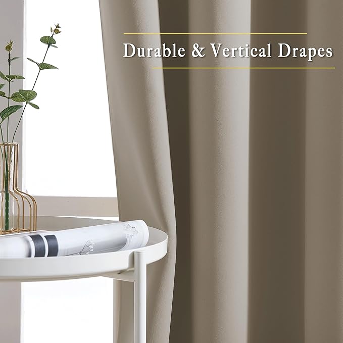 NICETOWN Sleep Blackout Curtains 84 inches Length for Small Windows, Noise Reducing and Block Draft Panels for Door Doorway Laundry Office Luxury Decor Theme (2 Panels, Taupe, W52 x L84)