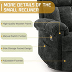 Recliner Chair, Swivel Rocker Recliner Chair for Adults, Small Recliners for Small Spaces, Upholstered Manual Recliner with Side Pockets, Nursery Rocking Chair for Living Room, Chenille, Black
