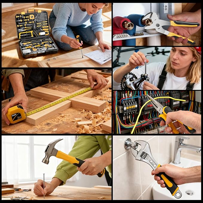 218 Piece Tool Kit for Home, Tool Box with General Household Hand Tools Set, Herramientas with Screwdrivers, Wrenches, Hammer, Bow Saw, Folding Work Lamp, Electric Pen and Other Basic Tool Kit