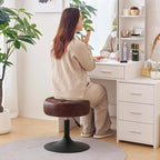 Furniliving Mid-Century Tufted Adjustable Swivel Makeup Ottoman Stool; Modern Big Size Round Vanity Stool Chair for Bedroom Living Room (Darkbrown)