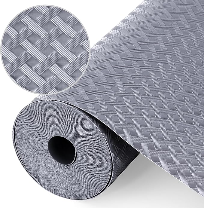 Shelf Liners, Non-Adhesive Drawer Liner, Waterproof & Oil-Proof Kitchen Cabinet Cupboard Liner Plastic EVA Material BPA Free Fridge Liner Mats Paper Protector for Shelves (Grey/16in x 240in)
