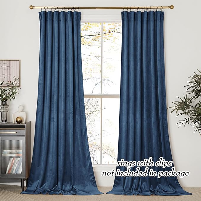 NICETOWN Navy Blue Velvet Curtains 84 inches for Bedroom, Sound Reducing Heavy-Duty Solid Rod Pocket Light Blocking Drapes/Panels for Living Room (2 Panels, 52 inches Wide Each Panel)