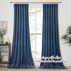 NICETOWN Navy Blue Velvet Curtains 84 inches for Bedroom, Sound Reducing Heavy-Duty Solid Rod Pocket Light Blocking Drapes/Panels for Living Room (2 Panels, 52 inches Wide Each Panel)
