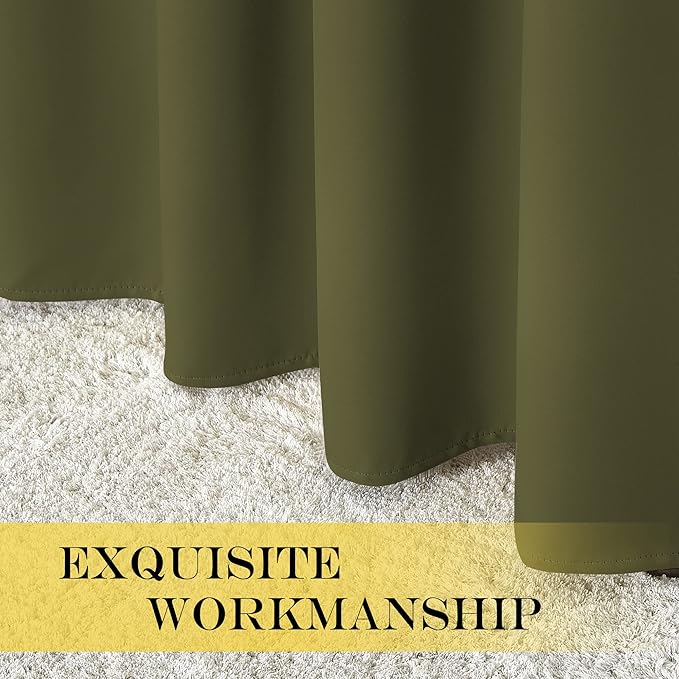 NICETOWN Olive Green Blackout Curtains for Bedroom/Living Room 132 Inch Length - Thermal Insulated Room Darkening Grommet Top Window Curtains (100 by 132 - Inch, 1 Panel)