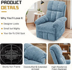 Recliner Chair, Swivel Rocker Recliner Chair for Adults, Small Recliners for Small Spaces, Manual Recliner Chair with Side Pockets, Nursery Rocking Chair for Living Room, Chenille, Airy Blue