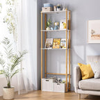 AmazerBath Over The Toilet Storage Bamboo, Bathroom Storage Organizer Shelf, 3-Tier Above Toilet Storage Rack, Space Saver, White and Natural Color