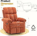 Recliner Chair, Swivel Rocker Recliner Chair for Adults, Small Recliners for Small Spaces, Manual Recliner with Side Pockets, Upholstered Nursery Rocking Chair for Living Room, Chenille, Orange