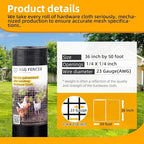 36in x 50ft Black Hardware Cloth 1/4 inch 23Ga PVC Coated Wire Mesh Vinyl Coated Fence, Welded Metal Chicken Wire Fencing Roll, Garden Plant Fencing, for Chicken Coop and Home Improvement