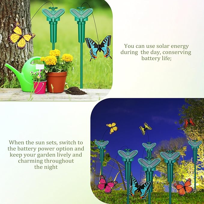12 Pcs Solar Flying Moving Fluttering Waterproof Garden Stakes Decorations for Home Yard Pathway Garden Landscape Christmas Outdoor Indoor Centerpieces Gift Decorations (Butterfly)