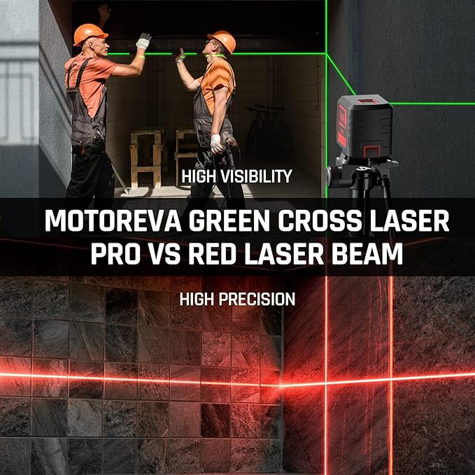 Self-Leveling Laser Level, 100Ft Green Cross Line Rotary Laser Tool - 4 Brightness Modes, Manual & Pulse Mode for Indoor/Outdoor Use, IP54 Waterproof with Carrying Bag