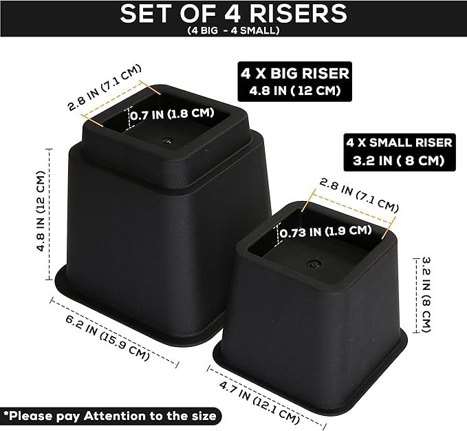 Utopia Bedding Bed Riser, 3 & 5 Inches Adjustable Furniture Risers for 8 Inch Combined Furniture Lift, Under Bed Storage & Dorm Room Essential, Supports Up to 1,300 lbs (36 Set, Black)