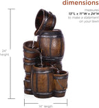 Alpine Corporation ZEN409S Outdoor Rustic 4-Tiered Barrels and Buckets Water Floor Fountain - Farmhouse Style, 24 Inch Tall, Brown