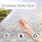 rabbitgoo Window Privacy Film Rainbow Film Decorative Window Sticker, 3D Static Stained Glass Cling Tint for Home Heat Control Non-Adhesive, 17.5 x 157.5 inches