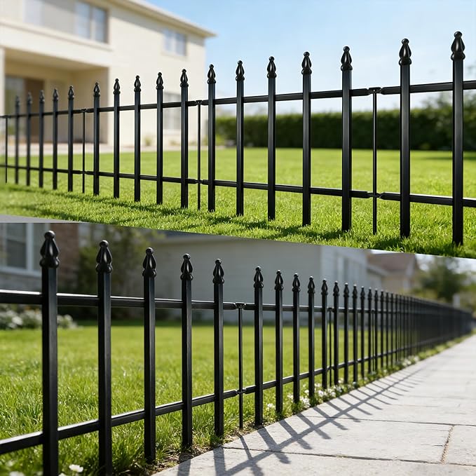 Metal Decorative Garden Fence 12" H x 16" W (5 Panels, Total Length 6.6 feet) Metal Border Folding Fence, Landscape Fencing for Flower Bed, Yard, Animal Barrier