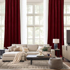 NICETOWN Red Velvet Textured Window Curtains/Draperies for Living Room, Home Decoration Panels with Rod Pocket Design for Hall, Villa (1 Pair, 84 inches Long)