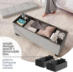 Storage Ottoman Bench with Bins, 43-in Storage Bench for Bedroom End of Bed, Folding Foot Rest Ottoman for Living Room Max 660lbs, Fabric Ottomans, Light Grey