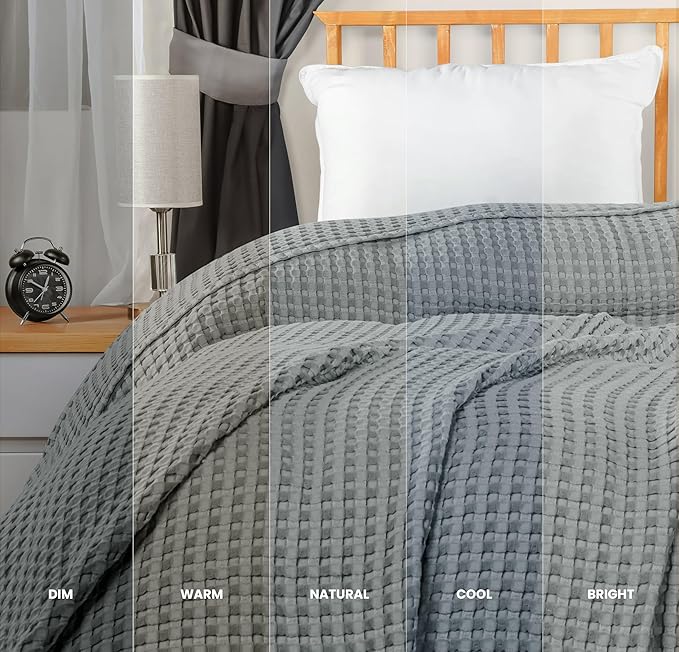 Utopia Bedding Cool Grey 100% Cotton Waffle Blanket 300 GSM [Full - 90x84 Inch] Soft Lightweight Breathable Bed Blanket for All Season