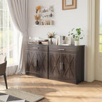 Shintenchi Farmhouse Storage Cabinets with Doors and Shelves,Kitchen Barn Door Storage Cabinet with Drawers,Coffee Bar Cabinet Buffest Sideboard for Dining Living Room,Bathroom,Entryway,Dark Brown