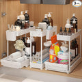 3 Pack Multi-Purpose Under Sink Organizers and Storage, 2026 L-Shaped Pull Out Cabinet Organizer for Bathroom & Kitchen, Under Cabinet Organizer with Hooks Hanging Cup, White, 14.85 inch