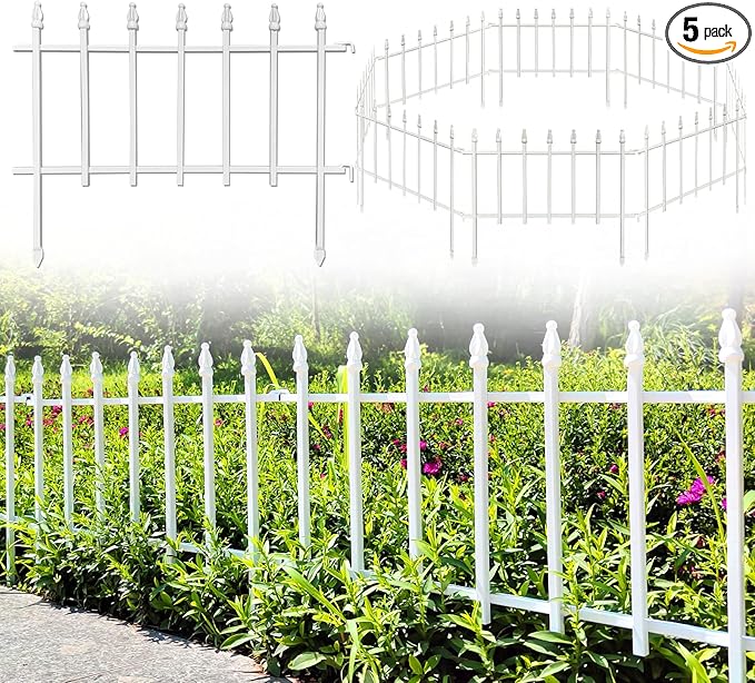 Metal Decorative Garden Fence 22" Wide x 18" High (5 Panels, Total Length 9.17 feet), Metal Border Folding Fence, Landscape Fencing for Flower Bed, Yard, Animal Barrier