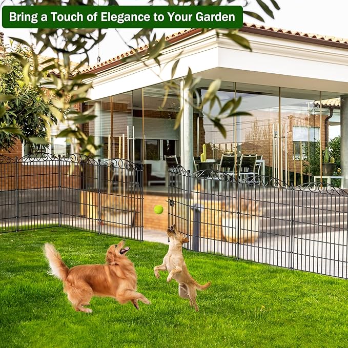 12 Panel Garden Fence with Gate - 36in H x 24.9ft L, No Dig Rustproof Metal Tall Animal Barrier for Dogs Rabbits, Decorative Outdoor Border for Yard, Patio, and Flower Beds