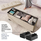 Storage Ottoman Bench with Bins, 43-in Storage Bench for Bedroom End of Bed, Folding Foot Rest Ottoman for Living Room Max 660lbs, Velvet Ottomans, Beige