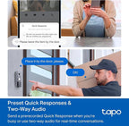 Tapo 2K+ Wired or Battery Powered Smart Video Doorbell with Chime - 180° Field of View, Person/Vehicle/Package Detection, Ring Call, 2-Way Audio, Subscription-Free Local Storage or Optional Cloud,D225