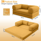 COMAX Folding Sofa Bed, 4-in-1 Convertible Foldable Floor Couch Futon Sofa with Armrests, Sleeper Mattress Fold Out Chair Bed Comfy Portable Lounge Guest for Living Room Bedroom, Yellow