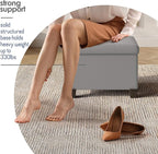 Storage Ottoman Cube with Small Bin, 16-in Square Ottoman with Storage for Living Room and Bedroom, Small Ottomans Foot Rest, Leather Foot Stools Ottomans Max 330lbs, Light Grey