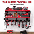 Power Tool Organizer Wall Mount with 4-Outlet Power Strip, Heavy Duty Metal Storage Rack for Garage, Holds 6 Drills & Batteries - Ideal Christmas Gifts for Men, Dad, Husband from Wife