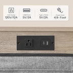 HOOBRO C Shaped End Table with Charging Station, 28" Tall Couch Table for Couch and Recliner for Small Spaces, Slide Under Sofa Table TV Tray with Storage Bag for Living Room, Greige BG70USF01