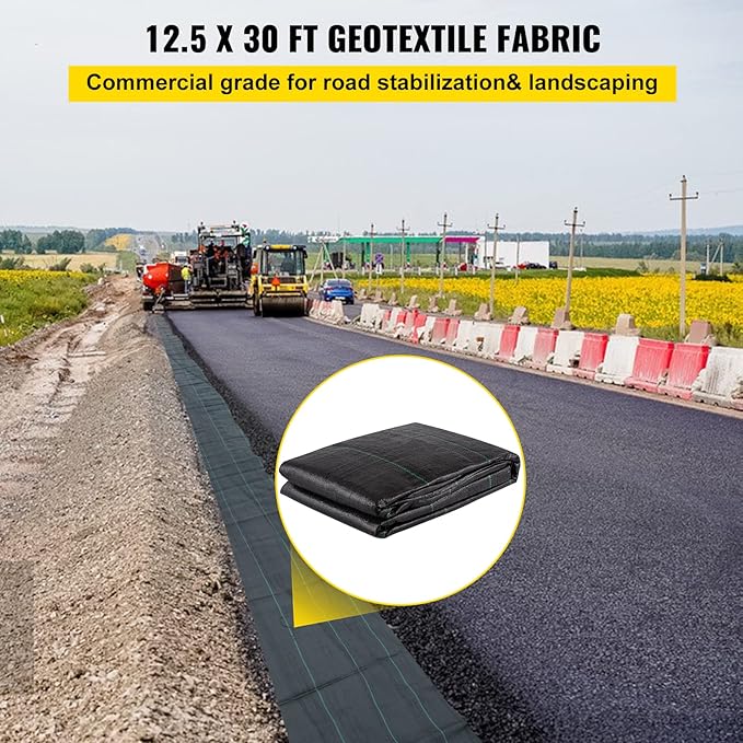 VEVOR Driveway Fabric, 12.5x30ft-3.5oz Woven Landscape Fabric, Weed Fabric Barrier Heavy Duty, Garden Fabric Weed Barrier, Weed Control Fabric, Geotextile Fabric, Weed Block Gardening Mat, Landscaping